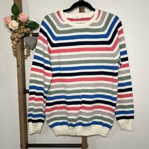 Cotton Traders Crew Striped Cotton Long Sleeve Sweater Size Medium